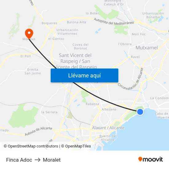 Finca Adoc to Moralet map