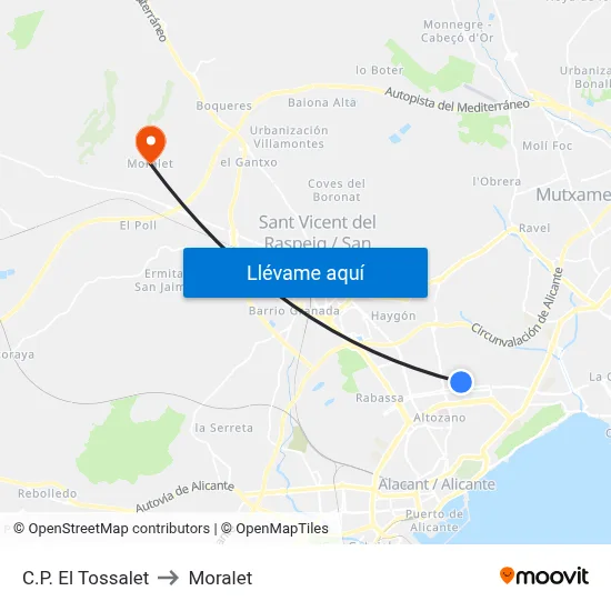C.P. El Tossalet to Moralet map