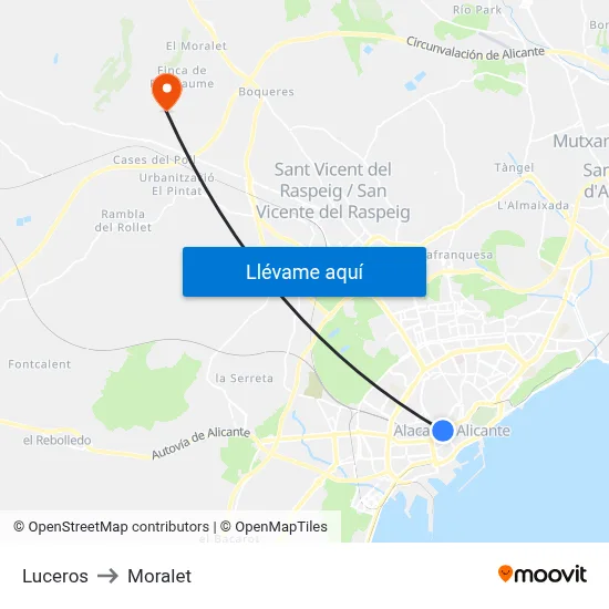 Luceros to Moralet map