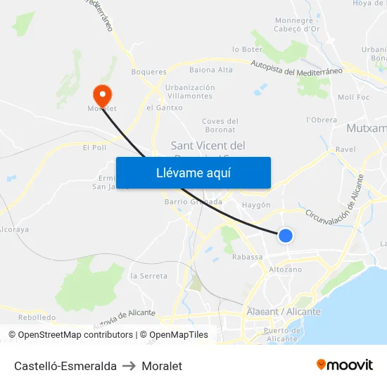 Castelló-Esmeralda to Moralet map