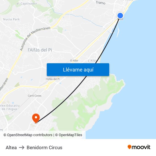 Altea to Benidorm Circus map