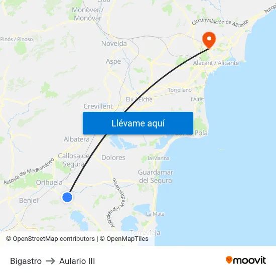 Bigastro to Aulario III map
