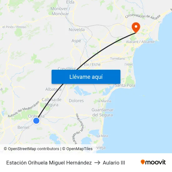 Estación Orihuela Miguel Hernández to Aulario III map