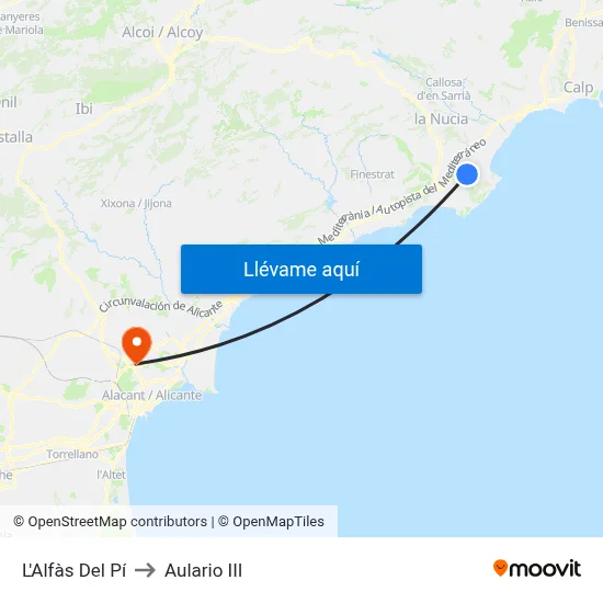 L'Alfàs Del Pí to Aulario III map