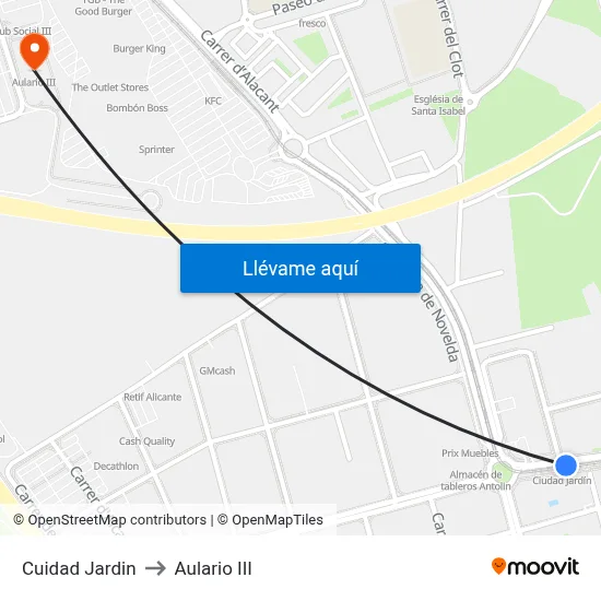 Cuidad Jardin to Aulario III map