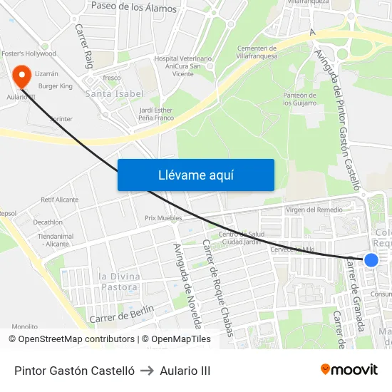 Pintor Gastón Castelló to Aulario III map