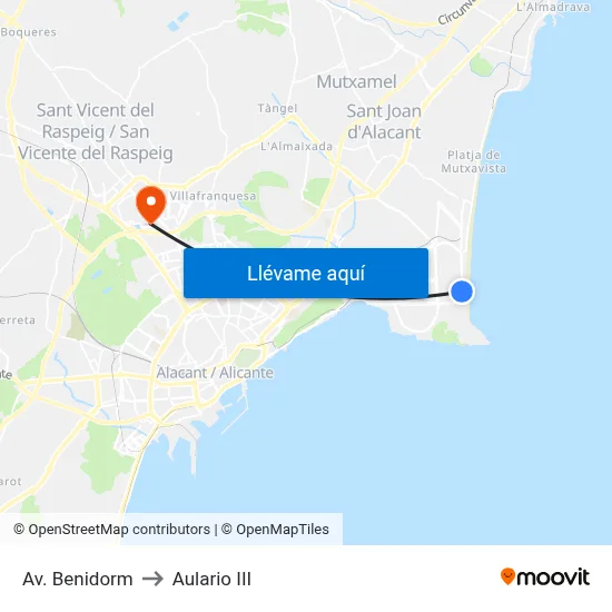 Av. Benidorm to Aulario III map