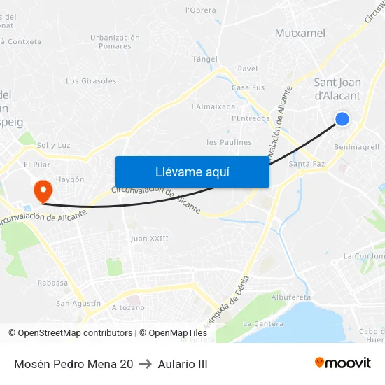 Mosén Pedro Mena 20 to Aulario III map