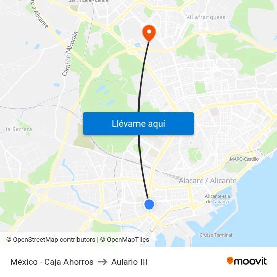 México - Caja Ahorros to Aulario III map