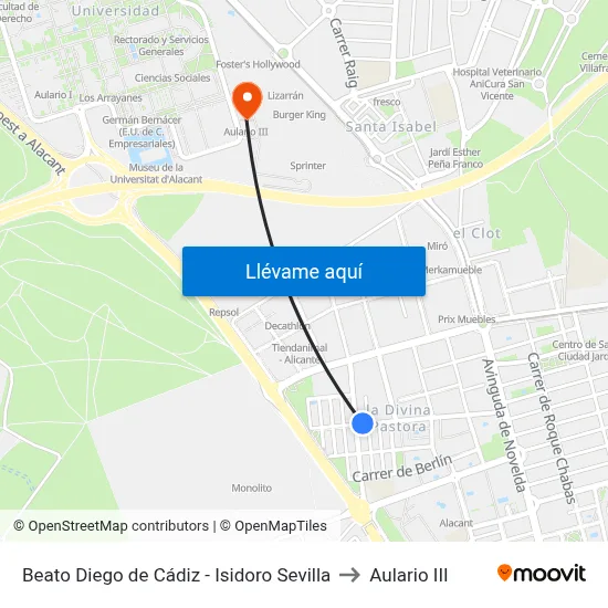 Beato Diego de Cádiz - Isidoro Sevilla to Aulario III map