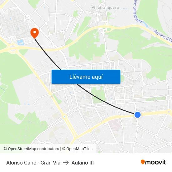 Alonso Cano - Gran Via to Aulario III map