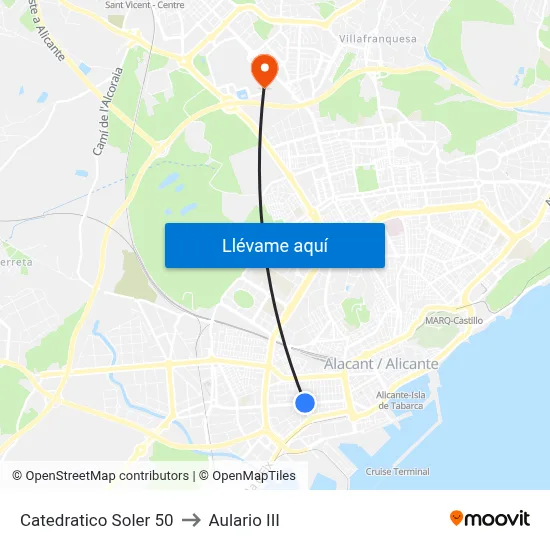 Catedratico Soler 50 to Aulario III map