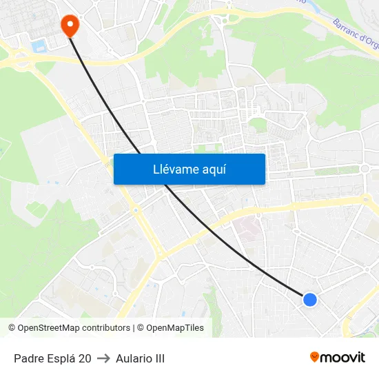 Padre Esplá 20 to Aulario III map