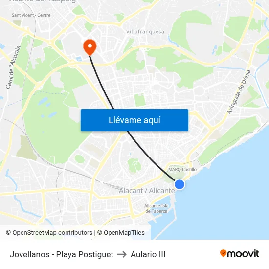 Jovellanos - Playa Postiguet to Aulario III map