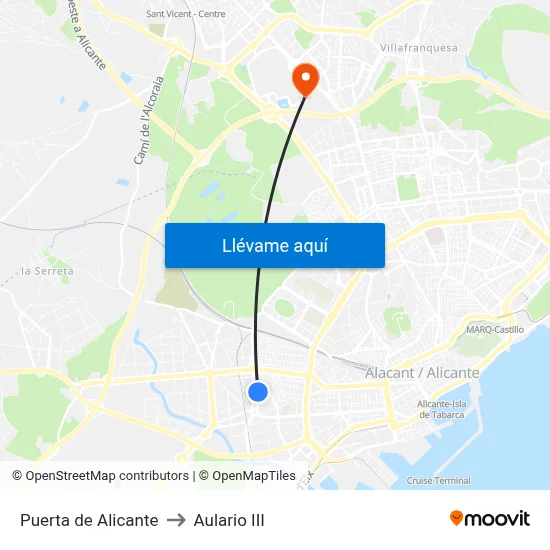 Puerta de Alicante to Aulario III map