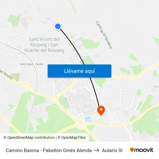Camino Baiona - Pabellón Ginés Alenda to Aulario III map