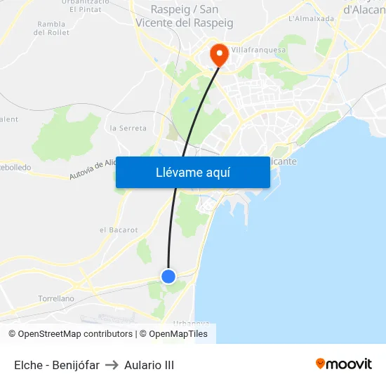 Elche - Benijófar to Aulario III map