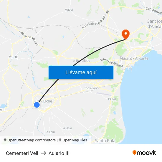 Cementeri Vell to Aulario III map