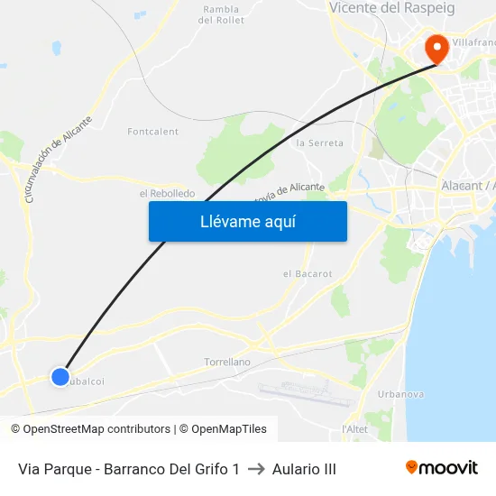 Via Parque - Barranco Del Grifo 1 to Aulario III map