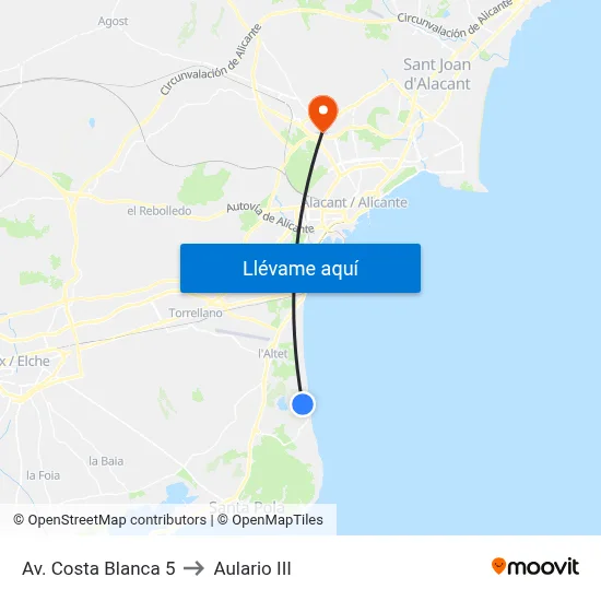 Av. Costa Blanca 5 to Aulario III map