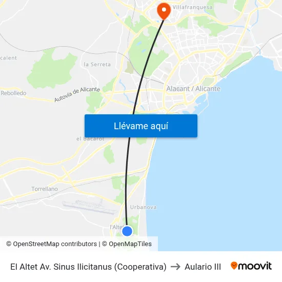El Altet Av. Sinus Ilicitanus (Cooperativa) to Aulario III map