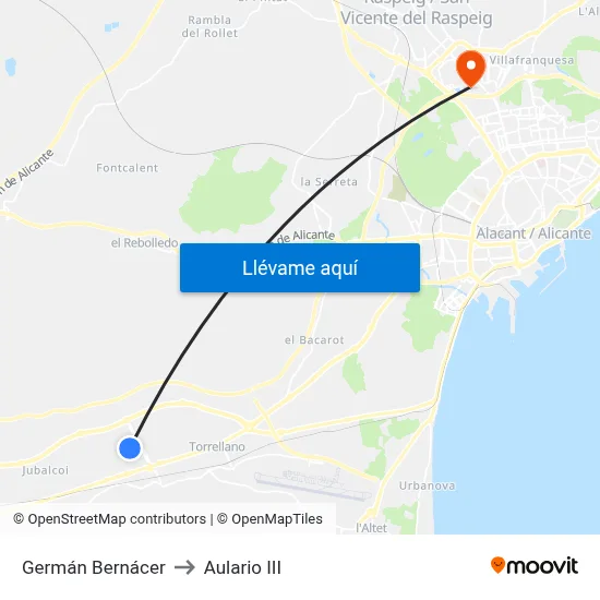 Germán Bernácer to Aulario III map