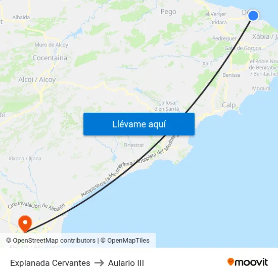Explanada Cervantes to Aulario III map