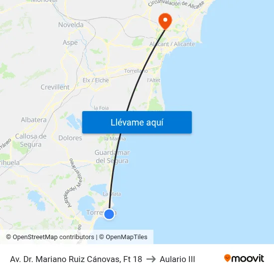 Av. Dr. Mariano Ruiz Cánovas, Ft 18 to Aulario III map