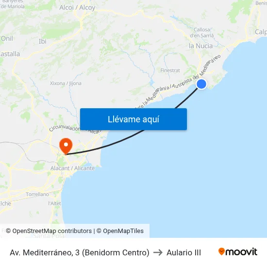Av. Mediterráneo, 3 (Benidorm Centro) to Aulario III map