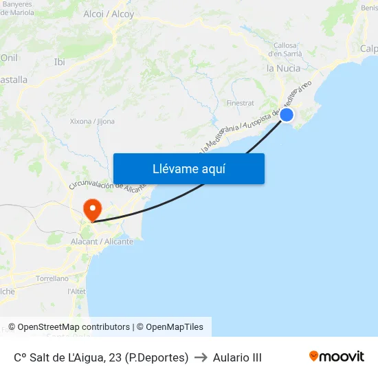 Cº Salt de L'Aigua, 23 (P.Deportes) to Aulario III map