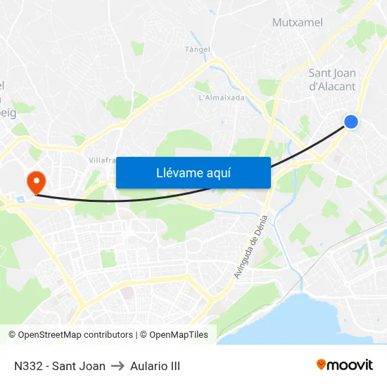 N332 - Sant Joan to Aulario III map