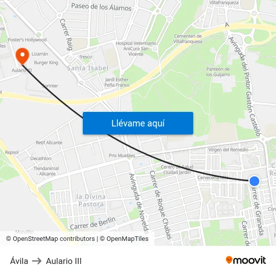 Ávila to Aulario III map