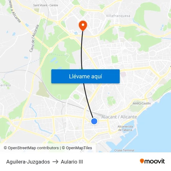 Aguilera-Juzgados to Aulario III map