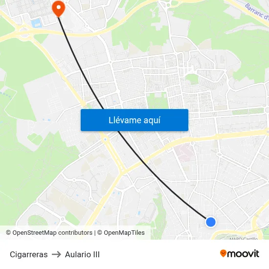 Cigarreras to Aulario III map