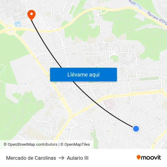 Mercado de Carolinas to Aulario III map