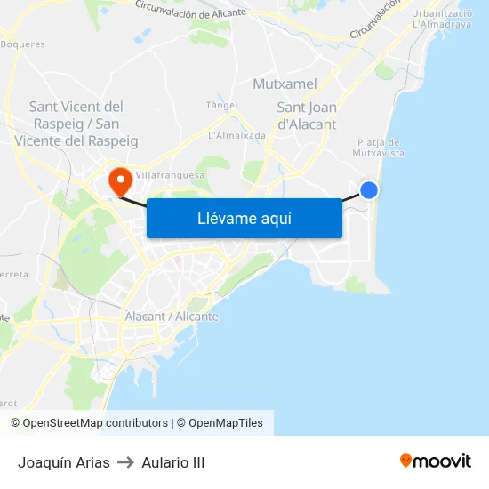 Joaquín Arias to Aulario III map