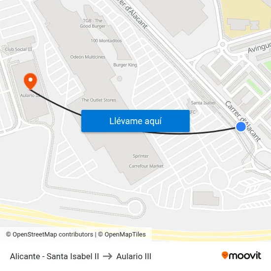 Alicante - Santa Isabel II to Aulario III map