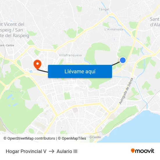 Hogar Provincial V to Aulario III map