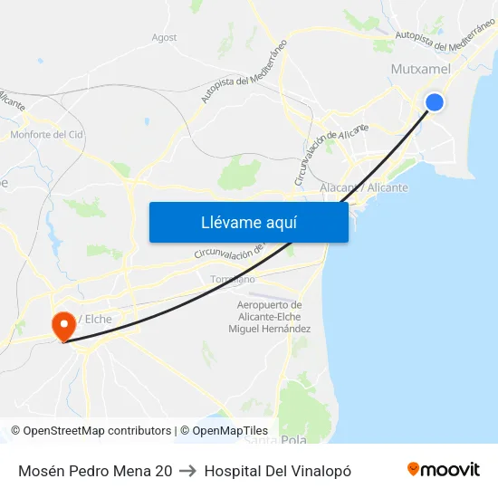 Mosén Pedro Mena 20 to Hospital Del Vinalopó map