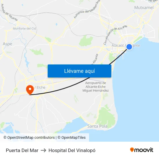 Puerta Del Mar to Hospital Del Vinalopó map