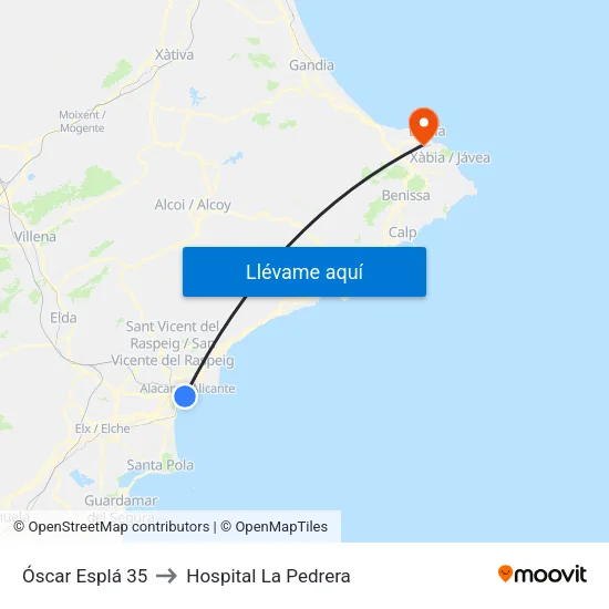 Óscar Esplá 35 to Hospital La Pedrera map