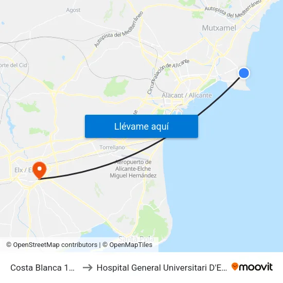 Costa Blanca 121 to Hospital General Universitari D'Elx map