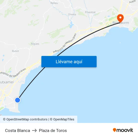 Costa Blanca to Plaza de Toros map