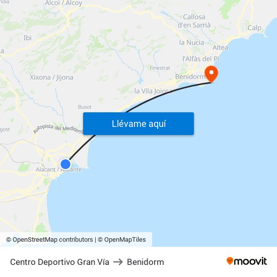 Centro Deportivo Gran Vía to Benidorm map