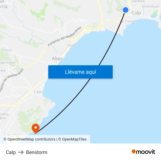 Calp to Benidorm map