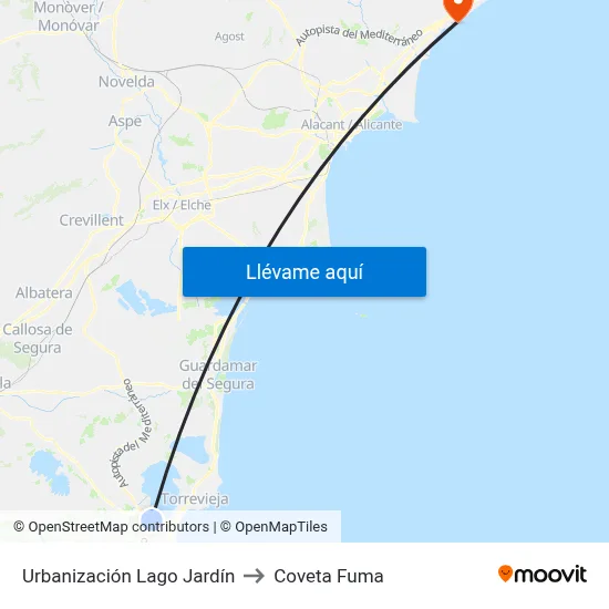 Urbanización Lago Jardín to Coveta Fuma map