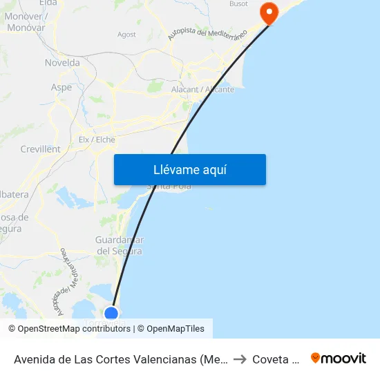 Avenida de Las Cortes Valencianas (Mercadona) - Ida to Coveta Fuma map