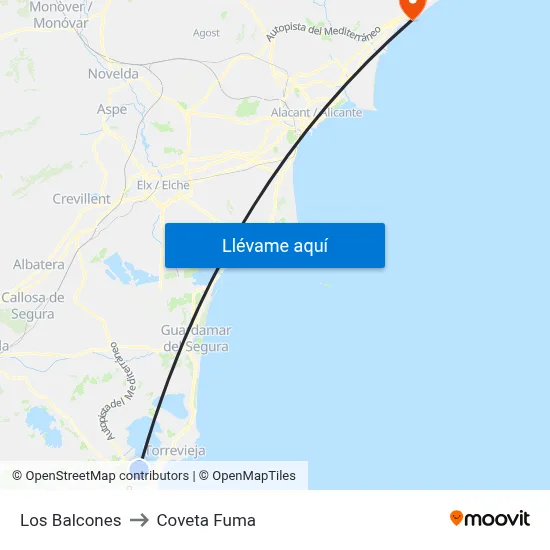Los Balcones to Coveta Fuma map