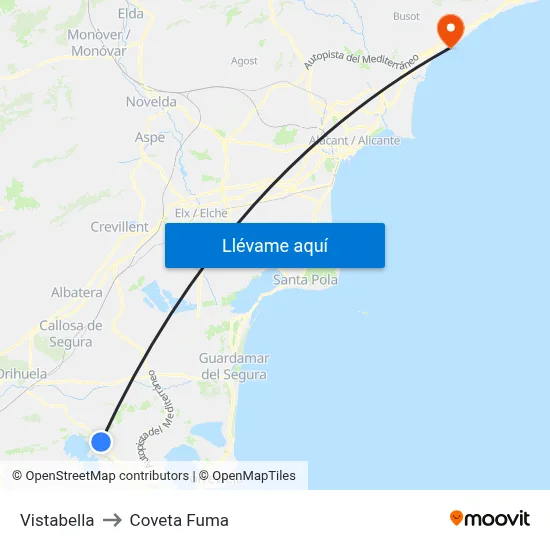 Vistabella to Coveta Fuma map