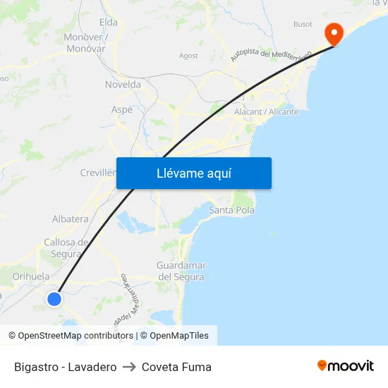 Bigastro - Lavadero to Coveta Fuma map